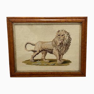Britischer viktorianischer Künstler, Lion Tapisserie, 19. Jh., Wolle, Gerahmt