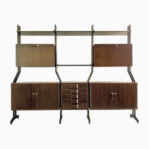 Modernes italienisches Mid-Century Bücherregal aus Holz & Messing, 1960er