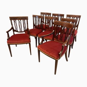 Sedie da pranzo antiche vittoriane in mogano intagliato, fine XIX secolo, set di 8