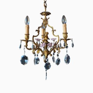 Lustre Vintage avec Angelots et Roses en Céramique, Italie, 1930s