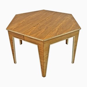 Mid-Century Modern Oak and Brass Extendable Dining Table, Italy, 1970s