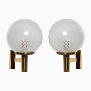 Italian Filigrana Wall Lamps in White Murano Glass from Venini, 1970s, Set of 2
