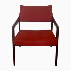 Poltrona in teak con rivestimento rosso originale di Thonet, anni '60