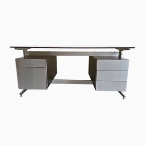 Vintage Desk in Stainless Steel Plating, Aluminium & Lacquered Wood by Etienne Fermigier for JFR, 1970s