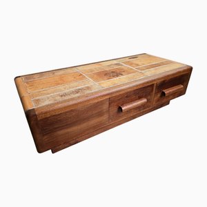 Vintage 3-Drawers Coffee Table in Oak & Ceramic, 1970s