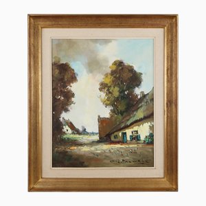 Belgian Artist, Farm Scene, 1950s, Oil on Canvas, Framed