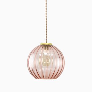 Mid-Century Italian Pink Glass and Brass Pendant Lamp