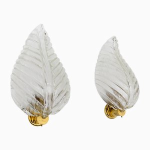Mid-Century Rugiodoso Leaf Sconces attributed to Barovier & Toso, 1950s, Set of 2