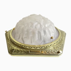 Large French Art Deco Flush Mount in Bronze from Degue, Paris, 1925