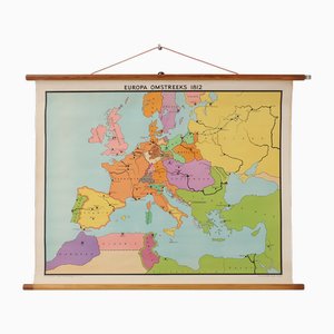 Vintage Historical Wall Map of Europe Around 1812, Belgium, 1950s