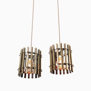 Italienische Vintage Käfig Hängelampen aus Messing, 1970er, 2er Set