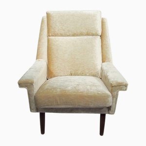 Mid-Century Danish Modern Beige Velvet Armchair, 1950s