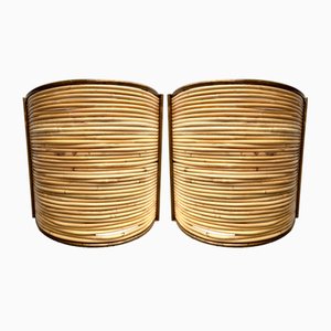 Italienische Wandleuchten aus Rattan & Vergoldetem Metall, 2000er, 2er Set