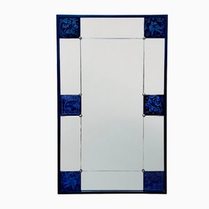 French Sectional Mirror with Blue Etched Panels, 1930s