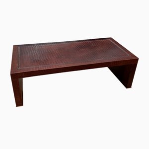 Large French Faux Crocodile Pressed Leather Coffee Table, 1970s