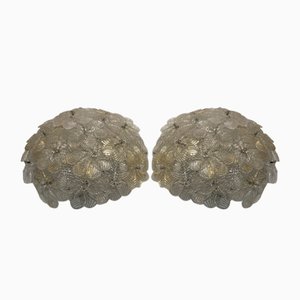 Apliques con flores de cristal de Murano de Seguso, años 60. Juego de 2