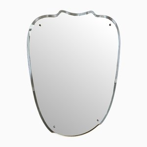 Miroir Mural Mid-Century en Forme de Bouclier avec Laiton, 1970s