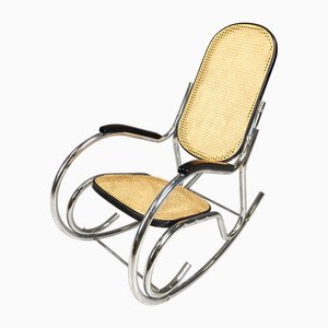 Rocking Chair Vintage en Chrome et Rotin, 1960s