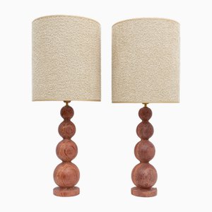 Italian Modern Red Travertine Sphere Lamps, 1990s, Set of 2