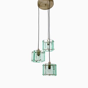 Vintage Italian Three-Light Pendant Light attributed to Zero Quattro, 1950s
