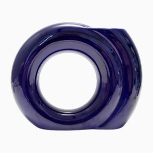 Vintage Italian Geometrical Blue Glazed Vase attributed to Pietro Arosio for Parravicini, 1970s