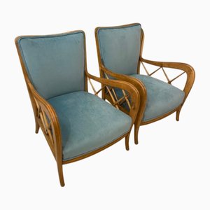 Set of Paolo Buffa Armchairs in Turquoise by Paolo Buffa