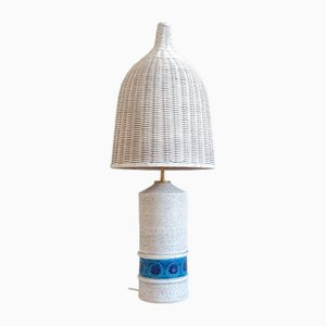 Italian Table Lamp in Ceramic and Wicker by Aldo Londi for Bergboms, 1960s