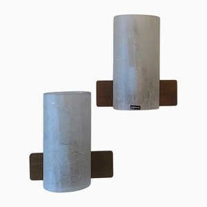 Frosted Crackled Glass and Teak Wall Lights from Doria, 1960s, Set of 2