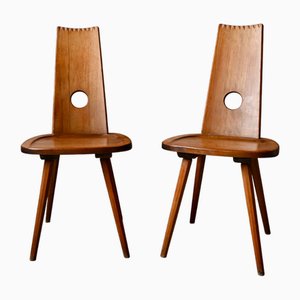 Brutalist High Back Chairs in Wood, Set of 2