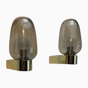 Vintage Scandinavian Wall Sconces in Glass with Spare Shade, 1970s, Set of 2