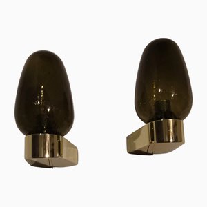 Vintage Scandinavian Wall Sconces in Glass with Spare Shade, 1970s, Set of 2