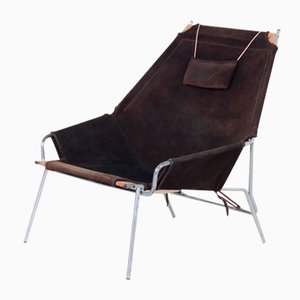 Danish J361 Lounge Chair in Suede by Erik Ole Jørgensen for Bovirke, 1950s