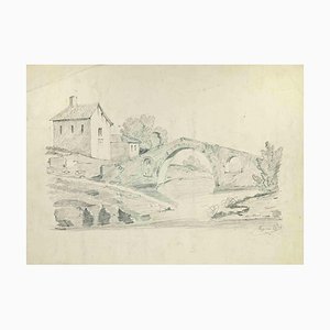 Eugène Pons, The Old Bridge, Pencil Drawing, Early 20th Century