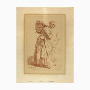 Johannes Pieter De Frey, Village Woman Carrying a Basket, Etching, 19th Century