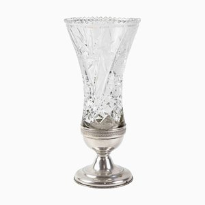 Vintage Silver and Crystal Vase, Italy, Mid-20th Century