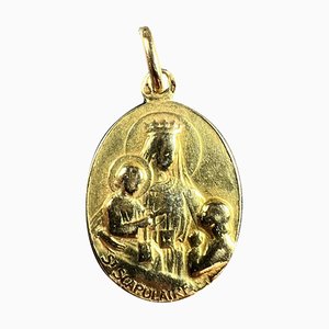 Französischer 18 Karat Gelbgold Medaillen-Anhänger von St. Scapulaire, Madonna, Jesus und Sacred Heart, 1890er