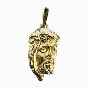 Colgante con medalla de Jesucristo con corona de espinas francesa de oro amarillo de 18 kt, años 70