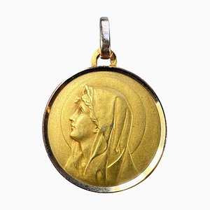 Französische Religiöse Medaillen-Anhänger aus 18 Karat Gelbgold mit der Jungfrau Maria von Perriat, 1920er