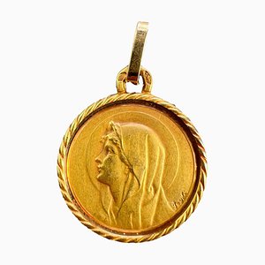 Französische 18 Karat Gelbgold Anhänger mit Jungfrau Maria Medaille von Pagdi für Perroud, 1940er