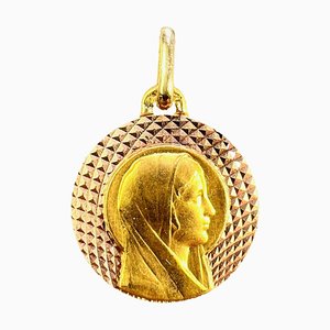 Colgante con medalla religiosa de la Virgen María francesa de oro amarillo y rosa de Augis, años 70