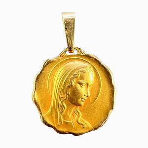 French 18 Karat Yellow Gold Virgin Mary Religious Medal Pendant, 1960s
