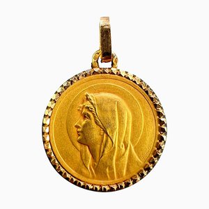 Französische 18 Karat Gelbgold Anhänger mit Jungfrau Maria Medaille von Pageli, 1950er
