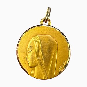 French 18 Karat Yellow Gold Virgin Mary Religious Medal Pendant by Augis, 1980s