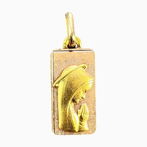 French 18 Karat Yellow and Rose Gold Virgin Mary Religious Medal Pendant by Augis, 1980s