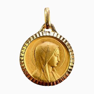 French 18 Karat Yellow Gold Virgin Mary Religious Medal Pendant by A. Rivet, 1950s