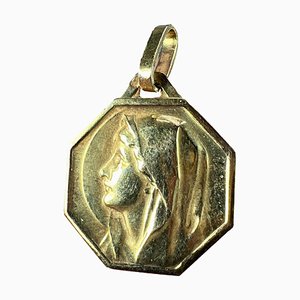 Französischer 18 Karat Gelbgold Anhänger mit Jungfrau Maria Medaille, 1920er