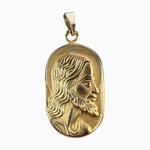Französischer 18 Karat Gelbgold Anhänger mit Jesus Christus Medaille von Butsch, 1960er
