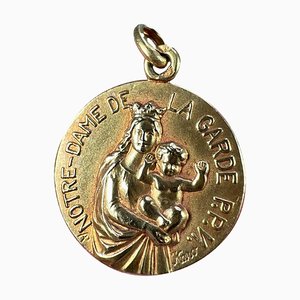 Französischer 18 Karat Gelbgold Notre Dame de la Garde Marseille Anhänger mit Madonna Medaille, 1950er