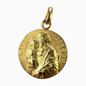 Französischer 18 Karat Gelbgold Anhänger mit Saint Joseph und Jesus Medaille, 1930er