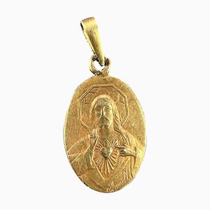 Colgante con medalla de la Virgen y el Niño del Sagrado Corazón francés de oro amarillo de 18 kt de Arnault, década de 1890